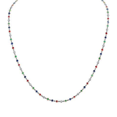 Diamond, Ruby, Sapphire And Emarald By The Yard Necklace