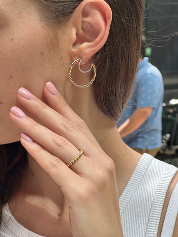 Tricolor Handmade Twisted Hoops With Diamonds