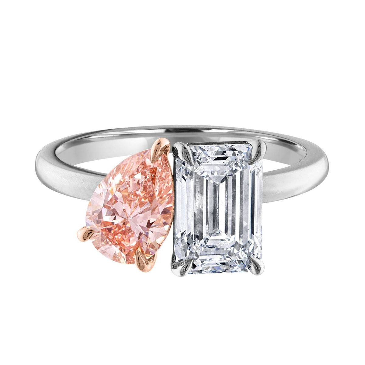 Moi et Toi Ring – 1.81ct Emerald-Cut Diamond & 1.00ct Pink Pear-Shaped Diamond💎✨