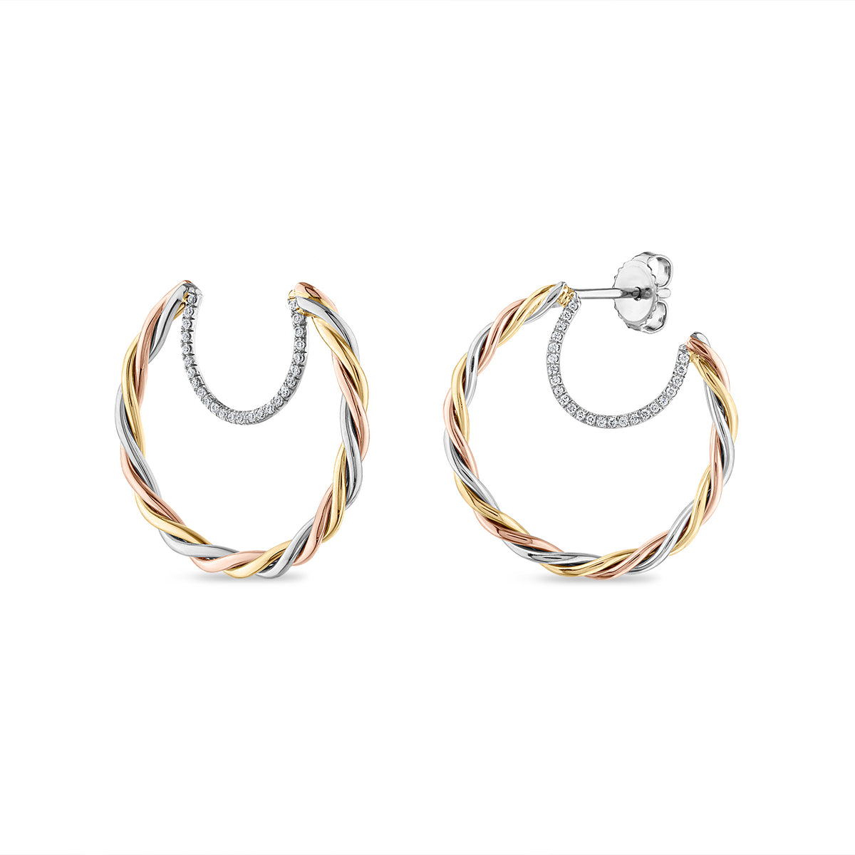 Tricolor Handmade Twisted Hoops With Diamonds