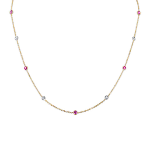 Diamond and Hot Pink Sapphire By The Yard Necklace