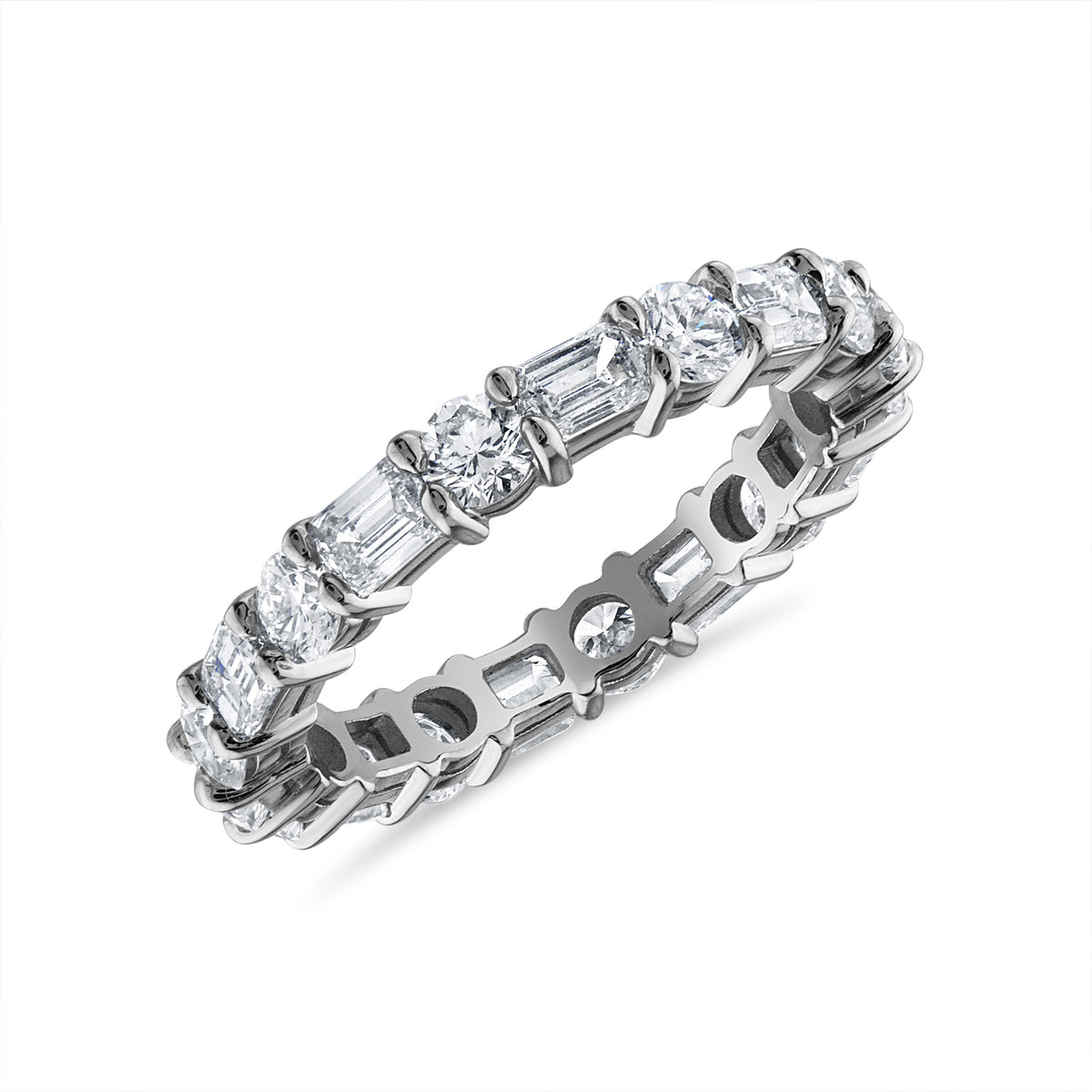 Sideways Emerald And Round Diamond Eternity Band