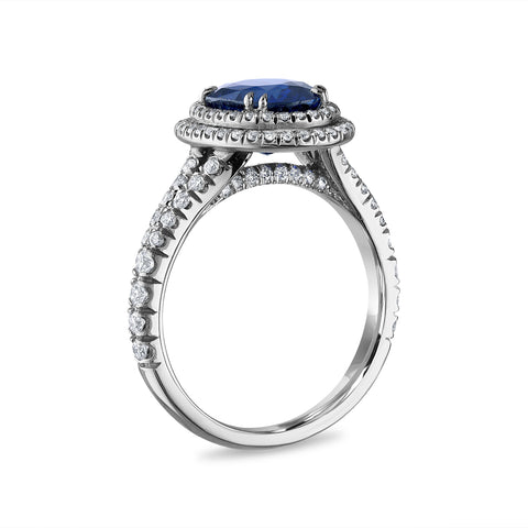 Oval Sapphire Double Halo Platinum Ring